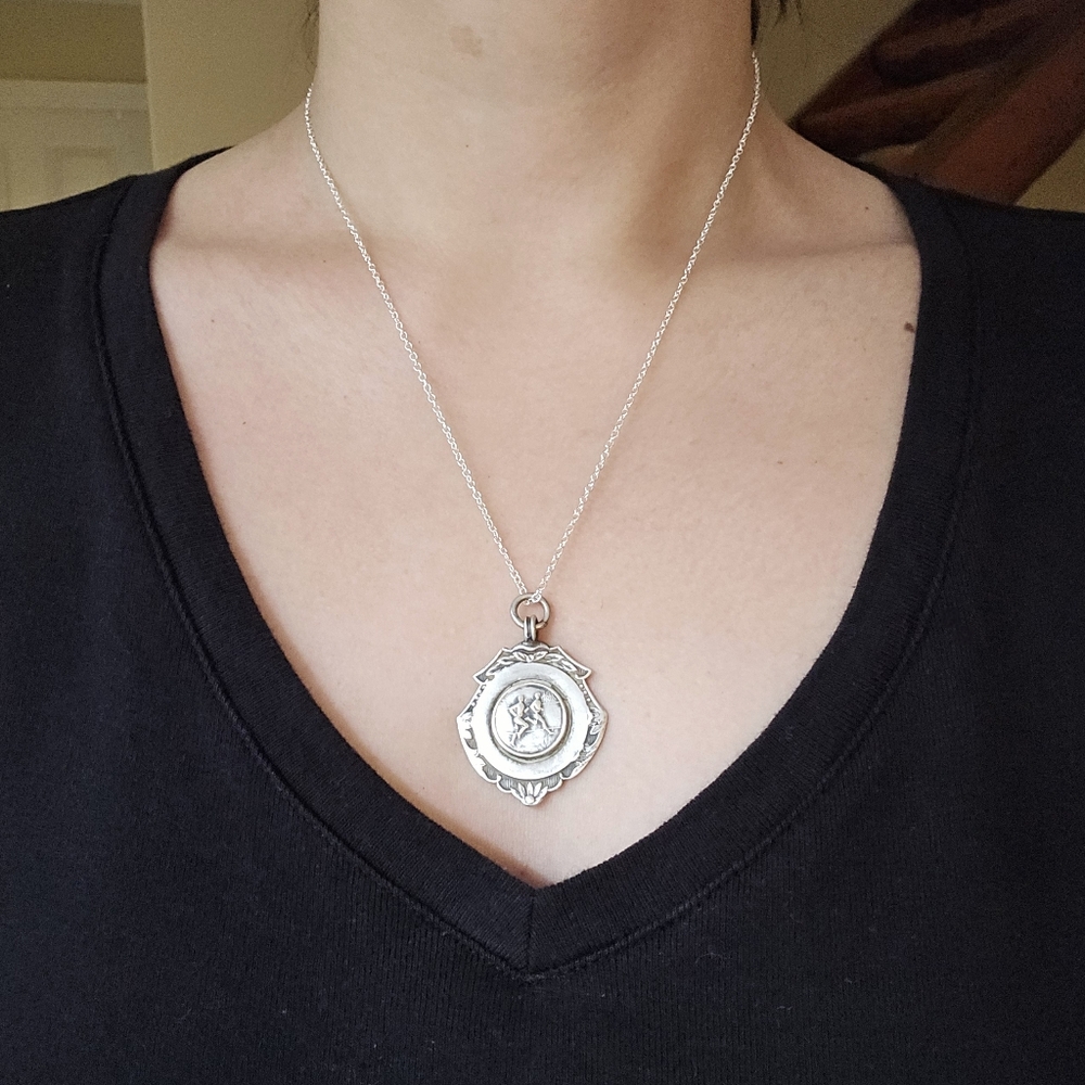 Vintage 1958 British Track & Field "Skipping" Runner's Runner Medal Necklace